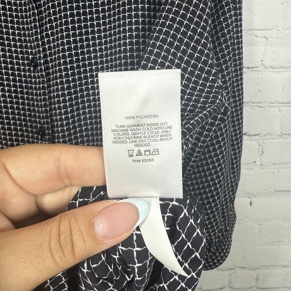 Express Blouse Women Large Check Geometric Abstract Flowy Long Sleeve Preppy Top - Picture 6 of 11